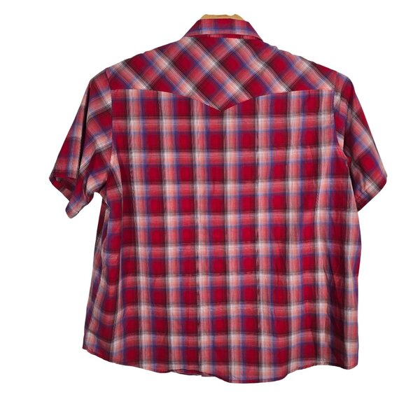 Wrangler Men's‎ 2XL Pearl Snap Shirt Red Plaid Western Short Sleeves - Picture 3 of 6